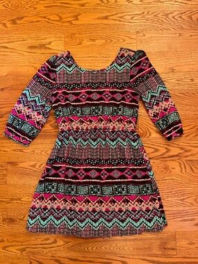 Pink Owl Aztec-Print Long Sleeve Tunic in Pink & Teal